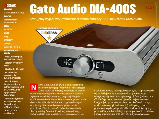 Gato DIA-400S NPM - wyróżnienie redakcji Hi-Fi Class